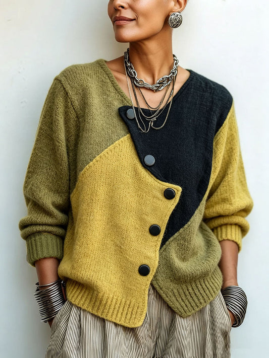 🤲LAST DAY SAVE 49% 🧡Artisti Cozy Asymmetric Color-block Knit Sweater
