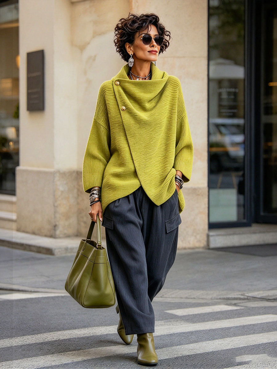 🤲LAST DAY SAVE 49% ⏰Relaxed Chic Knitted Asymmetric Button-up Top