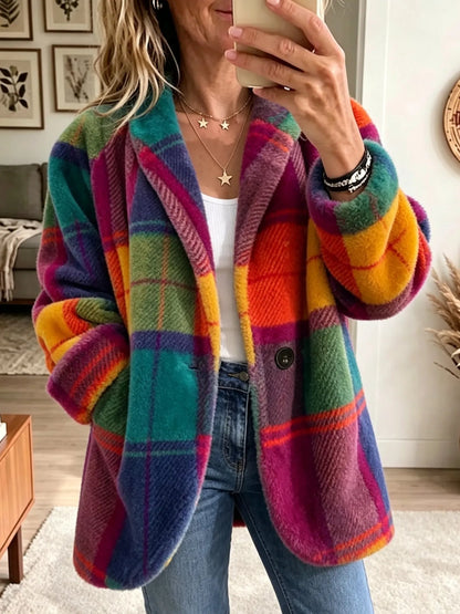 🤲LAST DAY SAVE 49%⏰ Vintage Denim & Plaid Patchwork Jacket – Chic, Versatile & Statement-Making