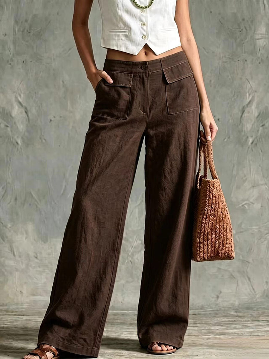 🤲LAST DAY SAVE 49% ⏰Women's Solid Color High-waisted Casual Loose Cotton Linen Wide-leg Pants