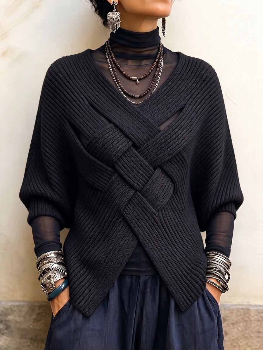 🤲LAST DAY SAVE 49% ⏰Artistic Interwoven Ribbed Batwing Knit Sweater