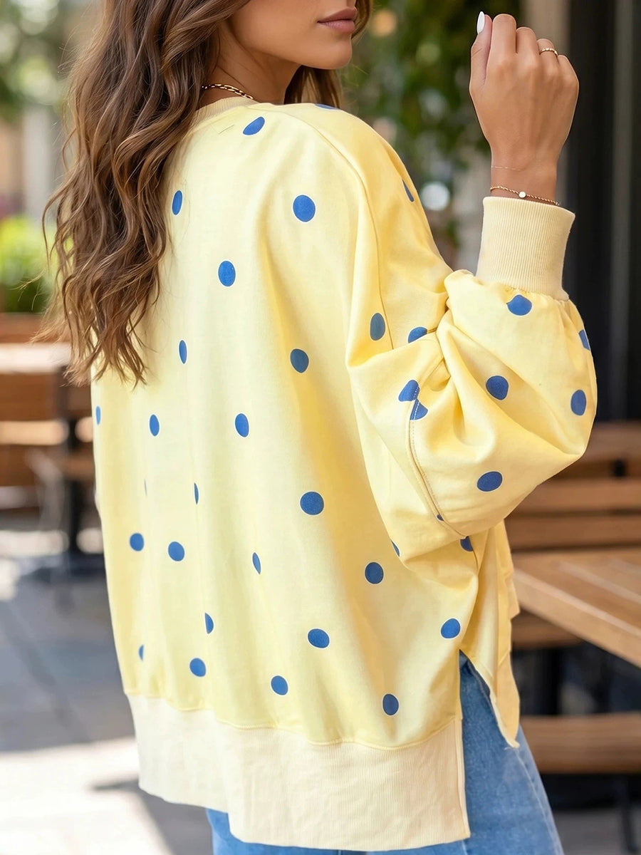 🤲LAST DAY SAVE 49% ⏰Chic Sunshine Yellow & Blue Polka Dot Sweatshirt