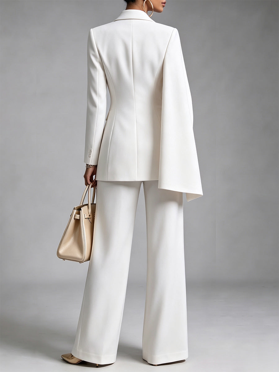 🤲LAST DAY SAVE 49% ⏰Women’s Chic 2-Piece Suit Set – Asymmetric Cape Blazer & Wide-Leg Pants— FREE Handbag