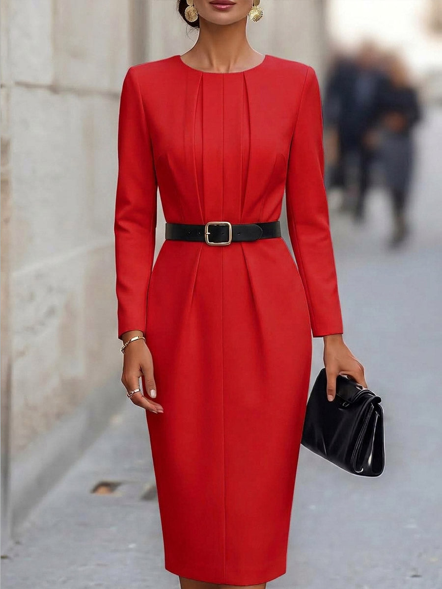 🤲LAST DAY SAVE 49% ⏰Women's Solid-color Crew Neck Long-sleeve Casual Slim-fit Dress