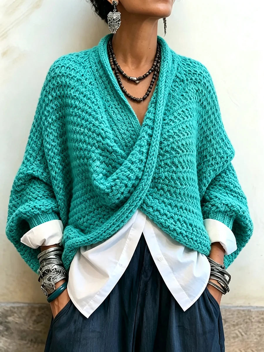 🤲LAST DAY SAVE 49% ⏰Cozy Relaxed Batwing Sleeves Crossover V-neck Sweater