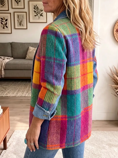 🤲LAST DAY SAVE 49%⏰ Vintage Denim & Plaid Patchwork Jacket – Chic, Versatile & Statement-Making