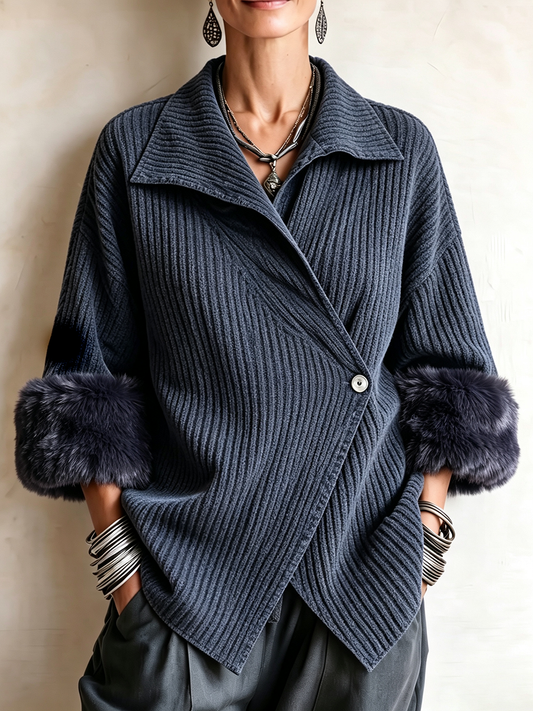🤲LAST DAY SAVE 49% ⏰Cozy Ribbed Fur-trimmed Knitted Cardigan