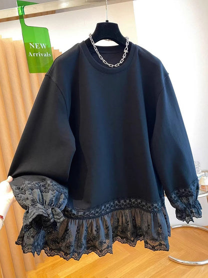 🤲LAST DAY SAVE 49% ⏰Casual Loose Sweatshirt With Lace Paneling