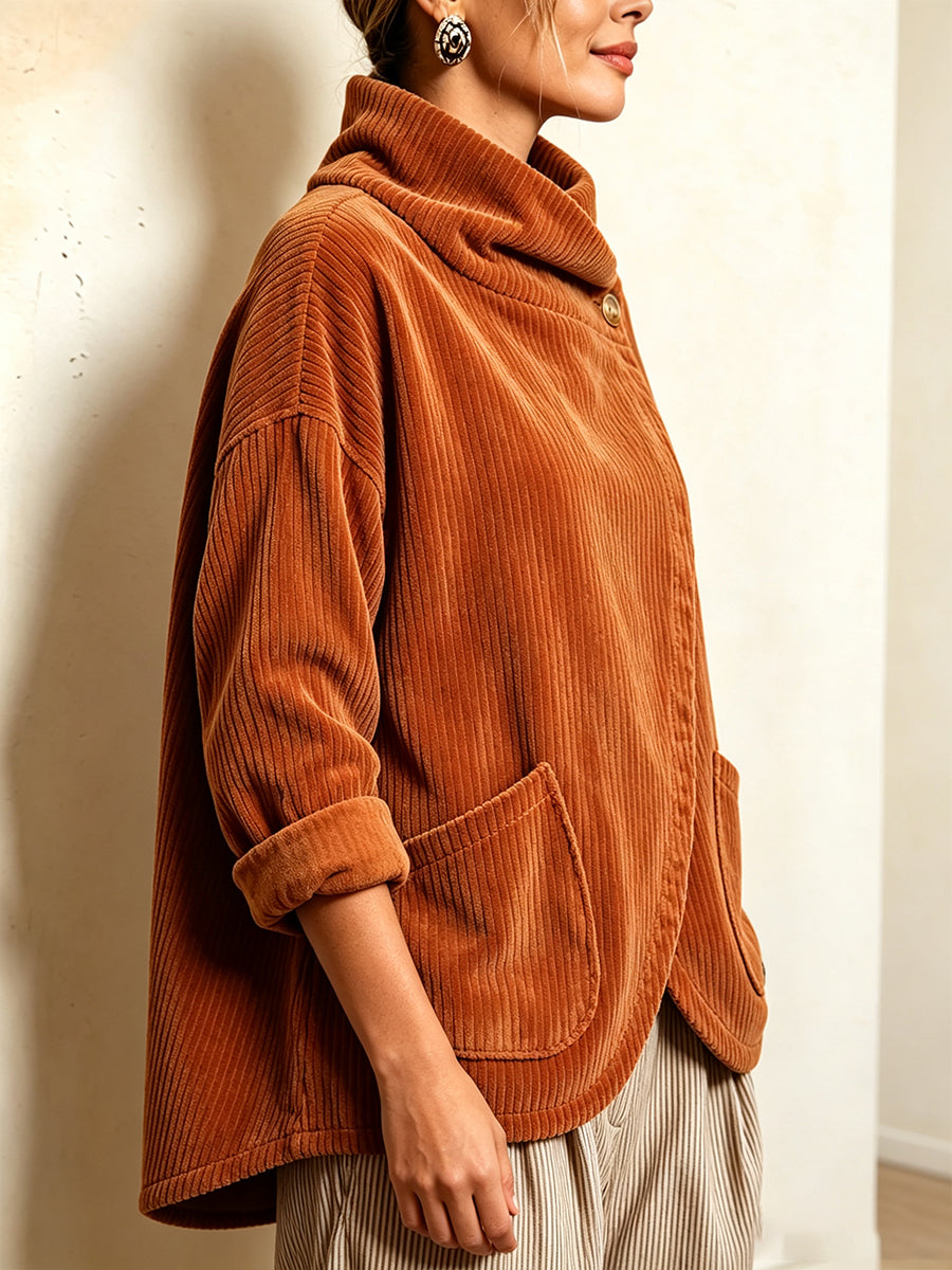 🤲LAST DAY SAVE 49% ⏰Cozy Asymmetric Button-Accented Corduroy Top