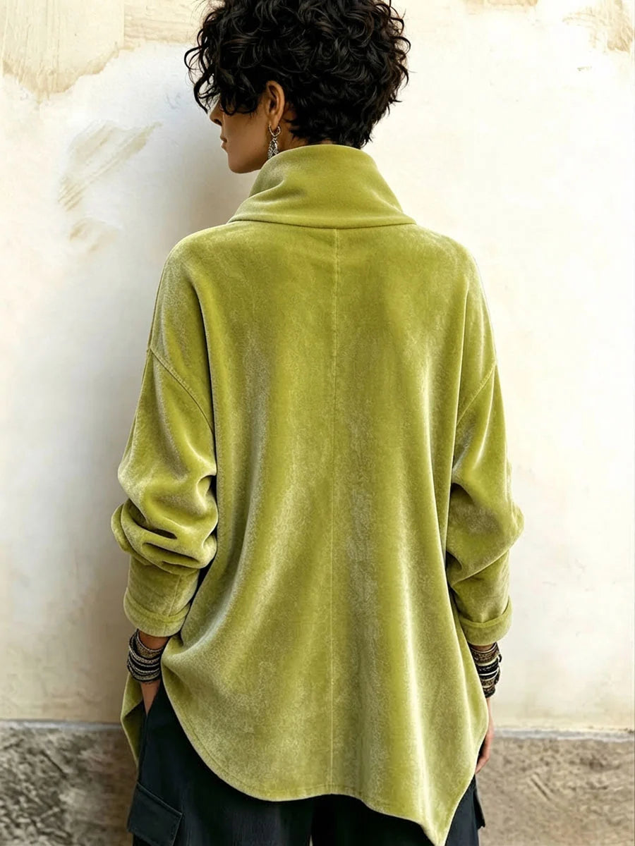 🤲LAST DAY SAVE 49% ⏰Chic Velvet Asymmetric Button Turtleneck Top