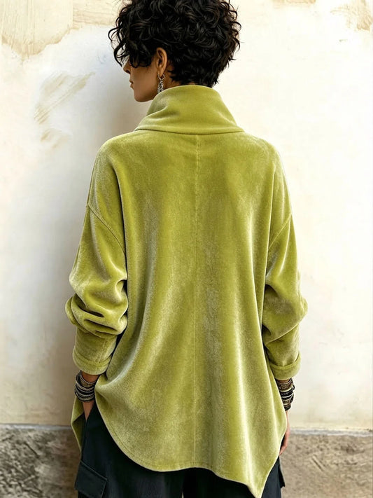 🤲LAST DAY SAVE 49% ⏰Chic Velvet Asymmetric Button Turtleneck Top