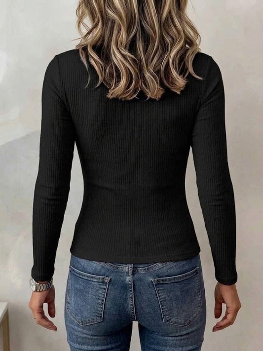 🤲LAST DAY SAVE 49% ⏰Crew Neck Chest Cutout Deep V Fitted Ribbed Long Sleeve Knit Top