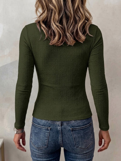 🤲LAST DAY SAVE 49% ⏰Crew Neck Chest Cutout Deep V Fitted Ribbed Long Sleeve Knit Top