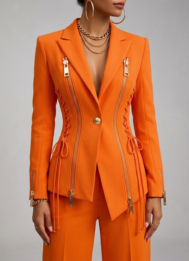 🤲LAST DAY SAVE 49% 🧡 Women’s Orange 2-Piece Suit Set with Wide-Leg Pants — FREE Handbag