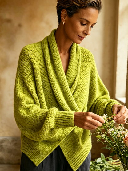 🤲LAST DAY SAVE 49% ⏰Chic Shawl Colla Lime Green Oversized Knitwear
