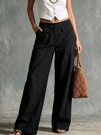 🤲LAST DAY SAVE 49% ⏰Women's Solid Color High-waisted Casual Loose Cotton Linen Wide-leg Pants