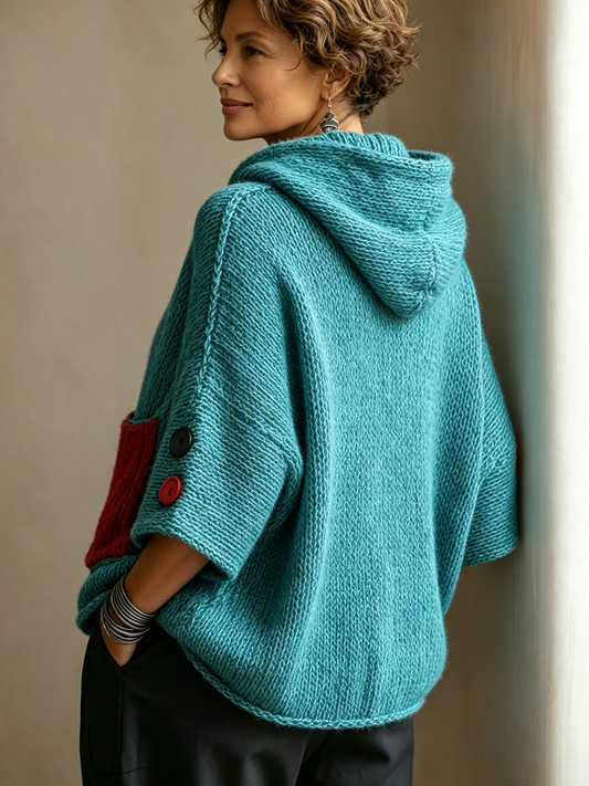 🤲LAST DAY SAVE 49% ⏰Relaxed Contrast Pocket Hooded Sweater