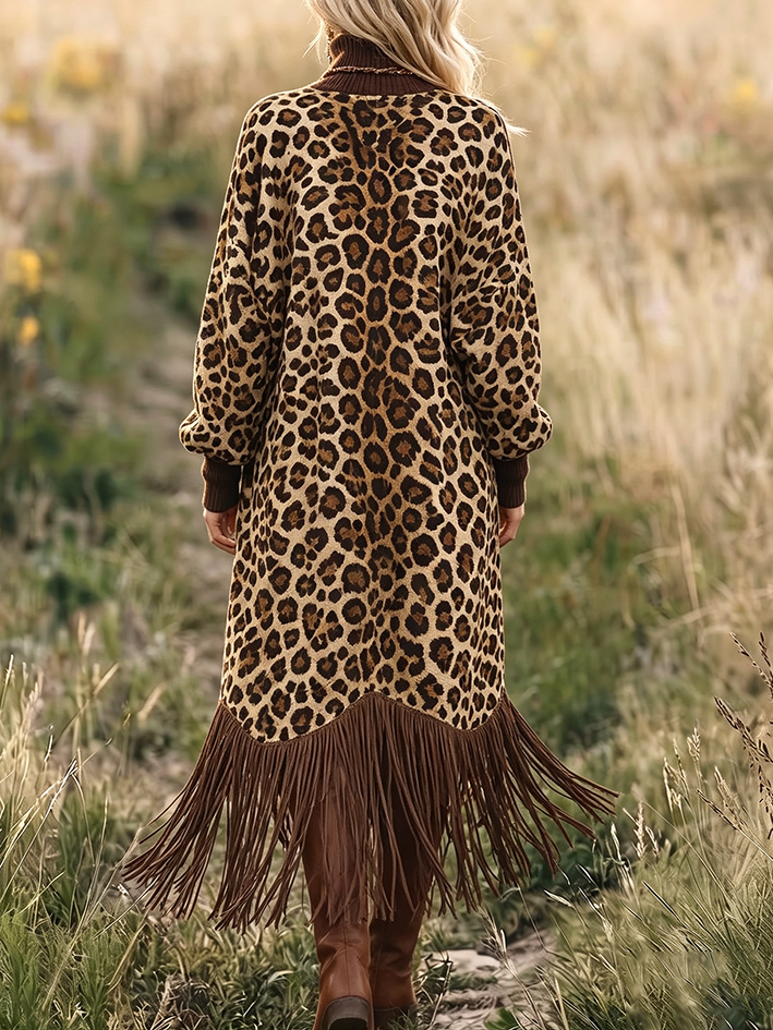 🤲LAST DAY SAVE 49% ⏰Boho Chic Wild Leopard Fringe Dress— FREE Handbag