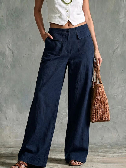 🤲LAST DAY SAVE 49% ⏰Women's Solid Color High-waisted Casual Loose Cotton Linen Wide-leg Pants