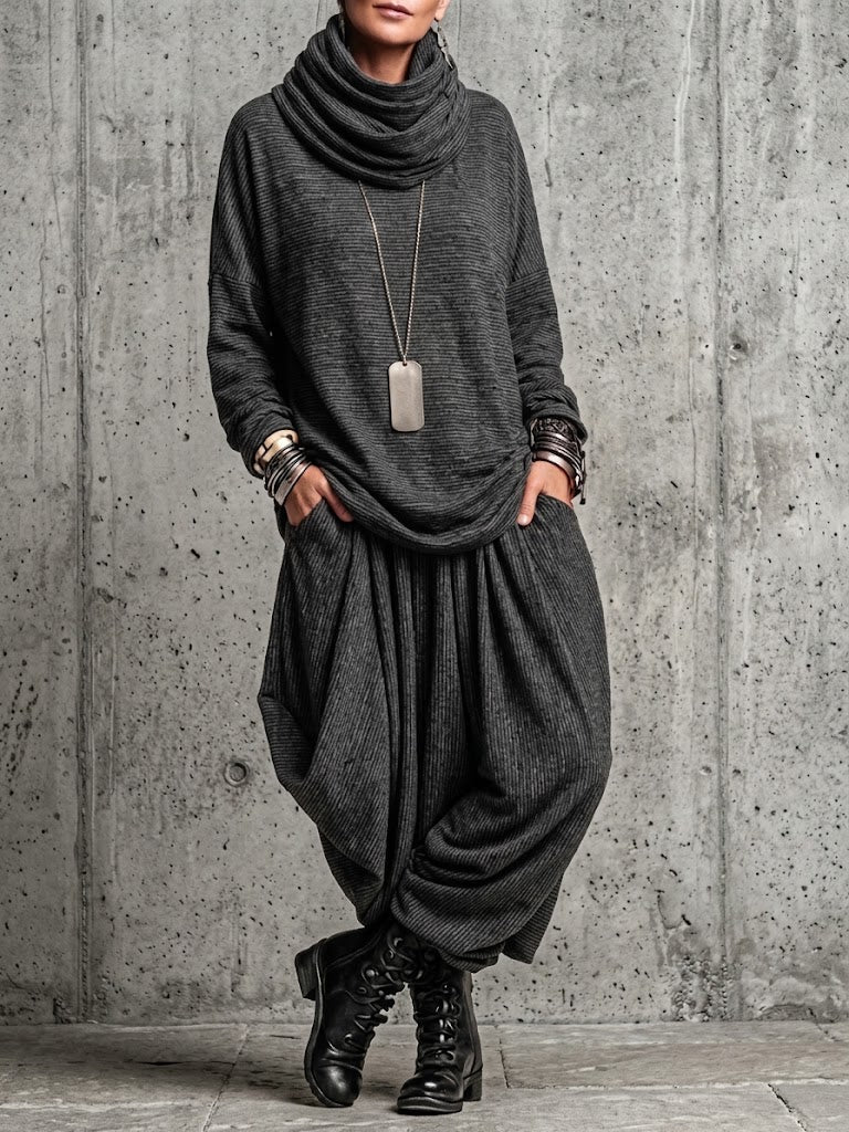 🤲LAST DAY SAVE 49% ⏰Two-piece Set Featuring A Pinstriped, Drop-shoulder Top With A Gathered High Neck And Harem-style Lantern Pants.