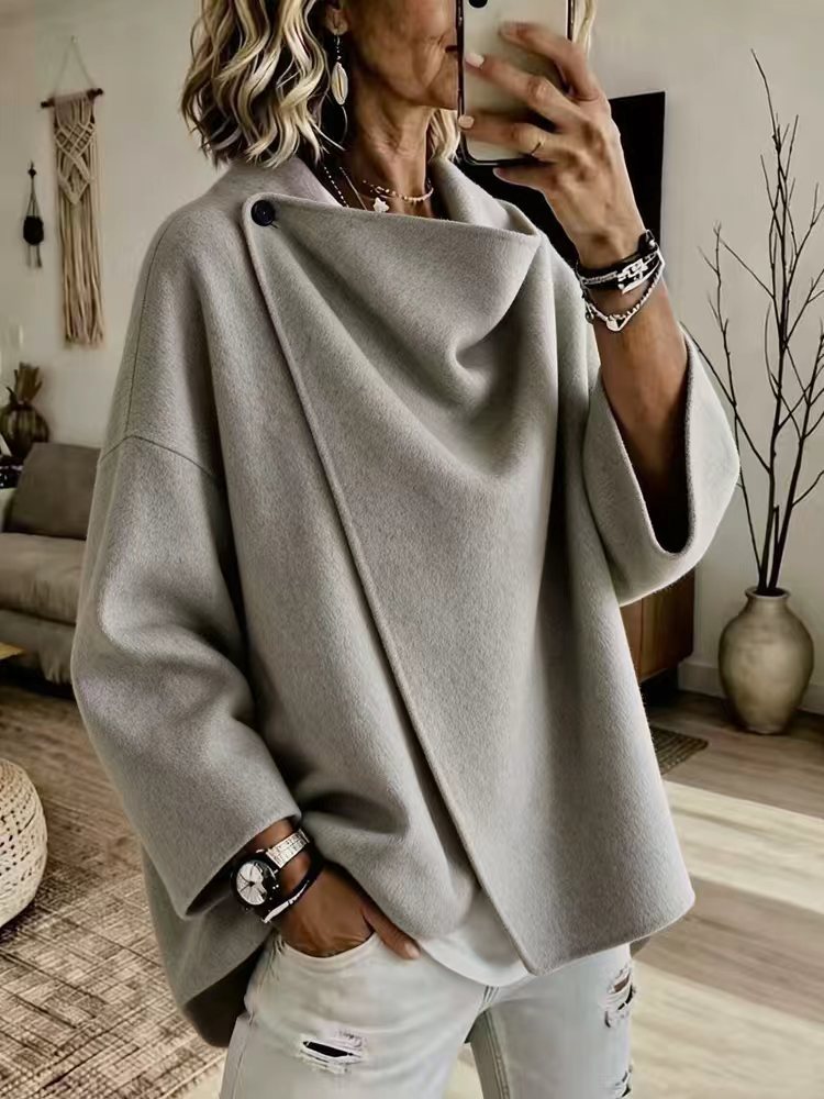 🤲LAST DAY SAVE 49% ⏰Women's Asymmetrical Button Wrap Collar Poncho Sweater