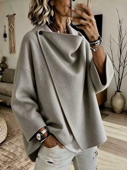 🤲LAST DAY SAVE 49% ⏰Women's Asymmetrical Button Wrap Collar Poncho Sweater