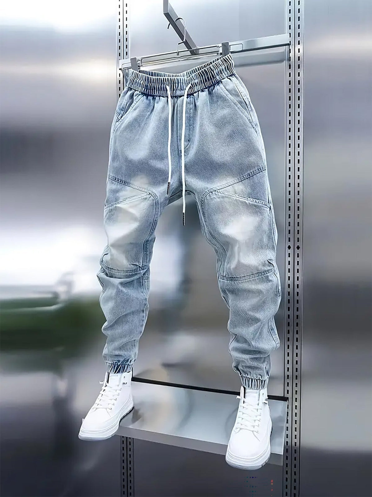 💚Trendy Men's Patchwork Denim Elastic Waist Jogger Harem Pants-4Size