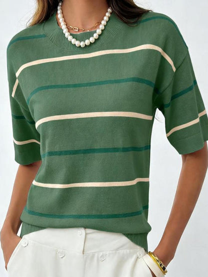 Women's Striped Knit Short Sleeve Pullover