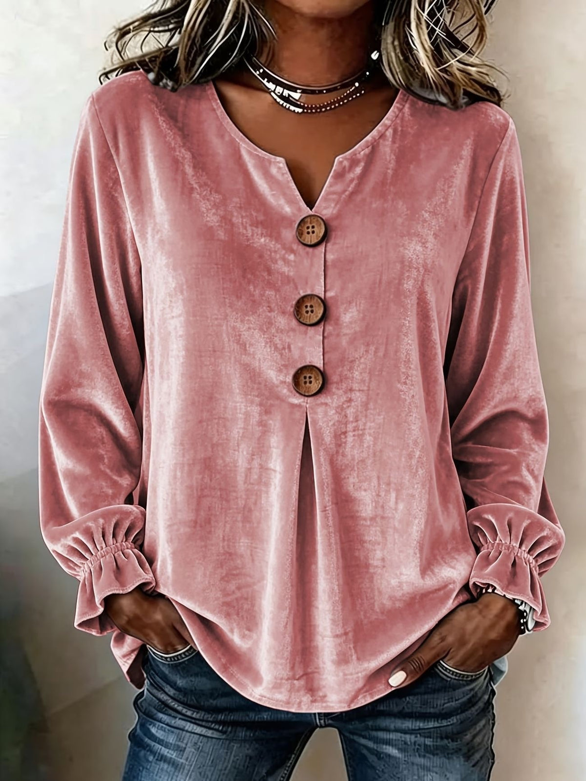 🌷Women's Shirt Velvet Solid Color Plain Elegant Bohemia Vacation Long Sleeve V Neck Long Tops Casual Blue Black Pink Red Green Fall Winter