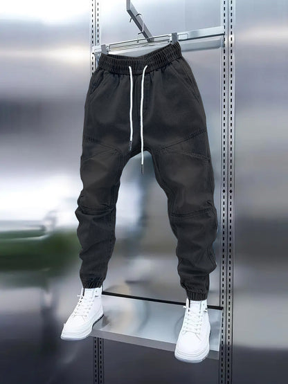 💚Trendy Men's Patchwork Denim Elastic Waist Jogger Harem Pants-4Size