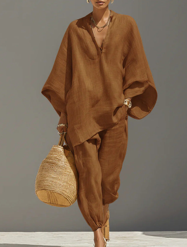 V-neck flowy set
