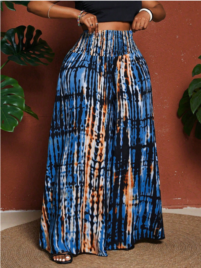 Women's Plus Size Tie-Dye Wide-Leg Pants- Travel & Daily Use