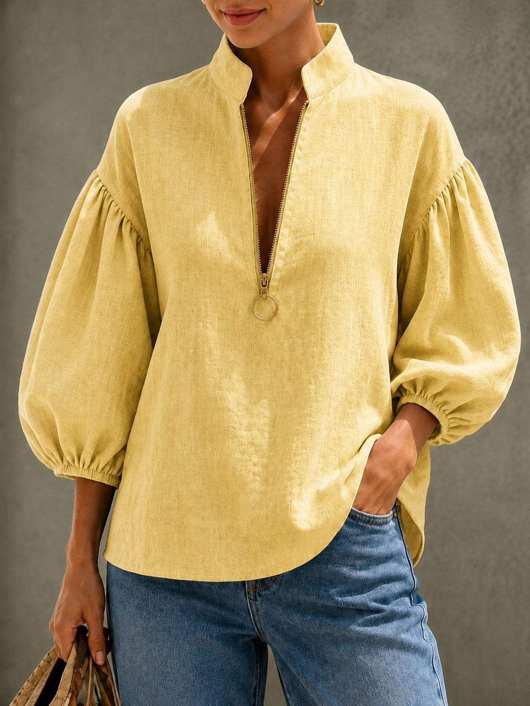🌷Women's Relaxed V-Neck Zip Blouse – Effortless Everyday Style