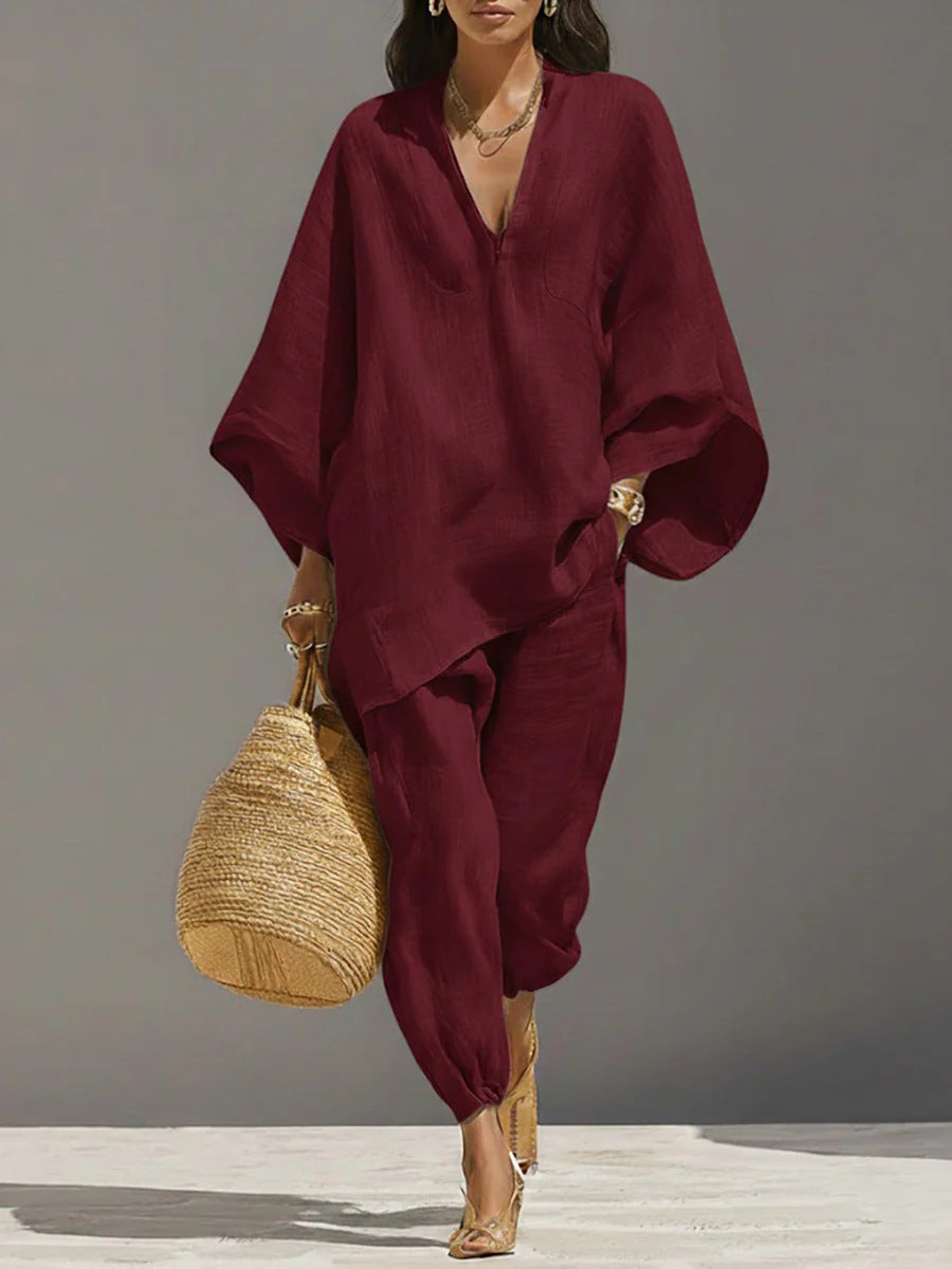 V-neck flowy set