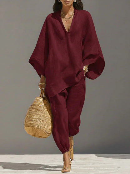 V-neck flowy set