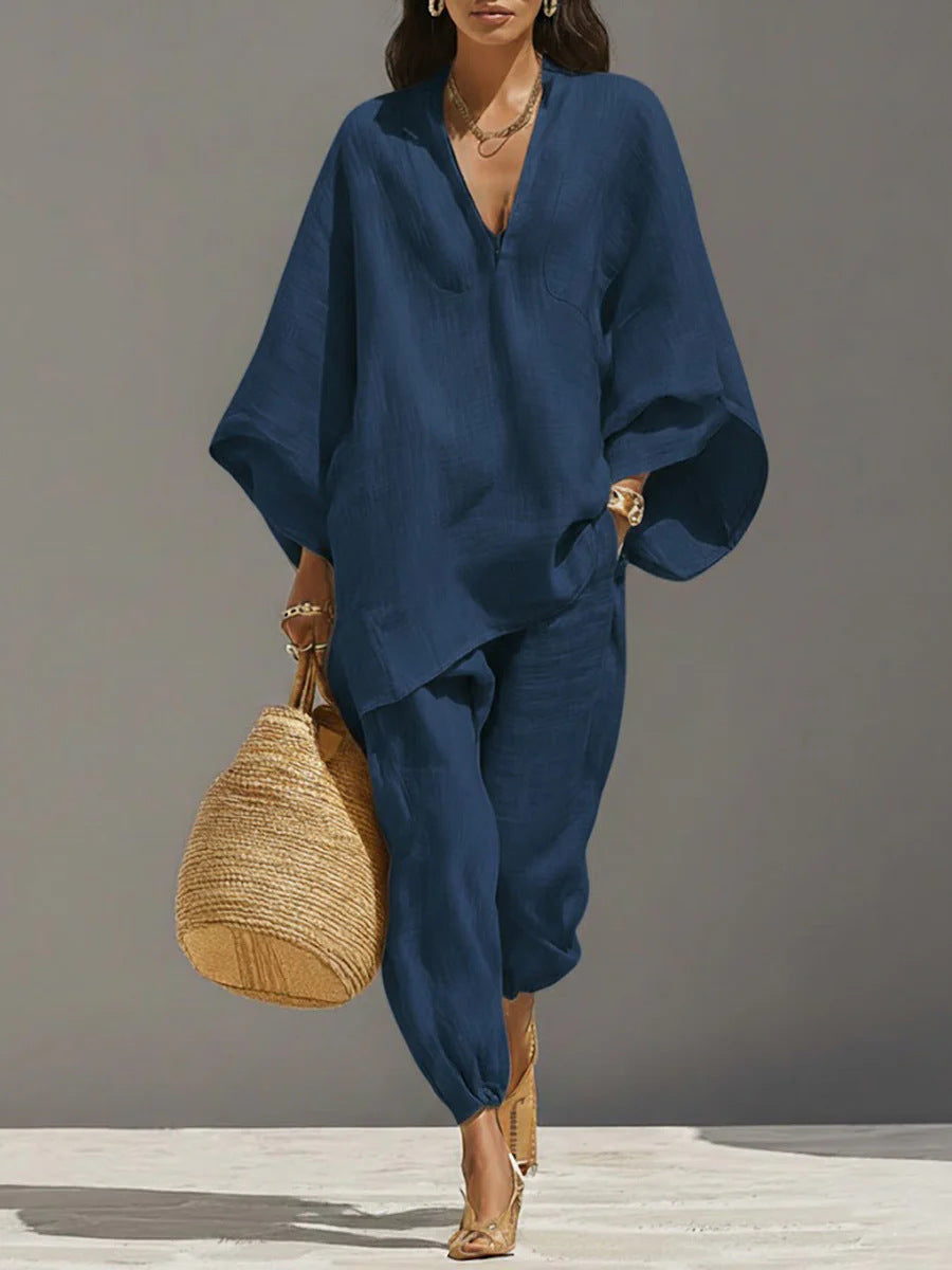 V-neck flowy set