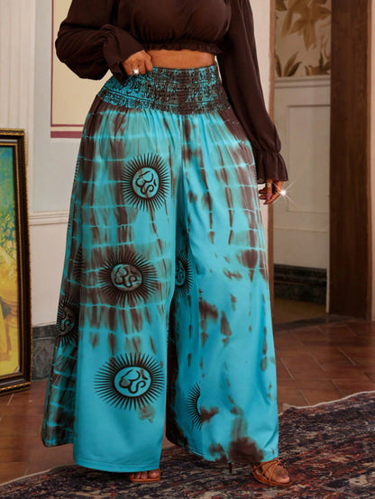 Women's Plus Size Tie-Dye Wide-Leg Pants- Travel & Daily Use