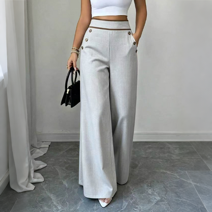 🤲Top Rated 🌿🛍️ Contrast-Trim Wide-Leg Pants – legant Drape & Flattering High-Rise