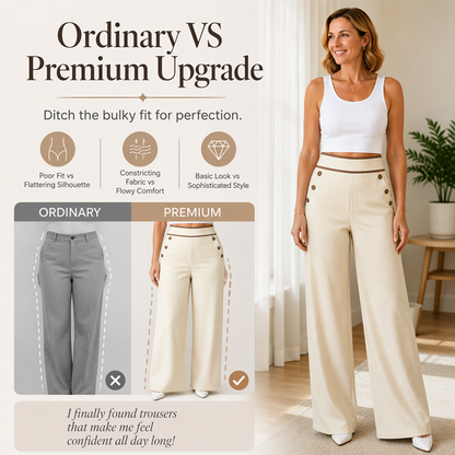 🤲Top Rated 🌿🛍️ Contrast-Trim Wide-Leg Pants – legant Drape & Flattering High-Rise