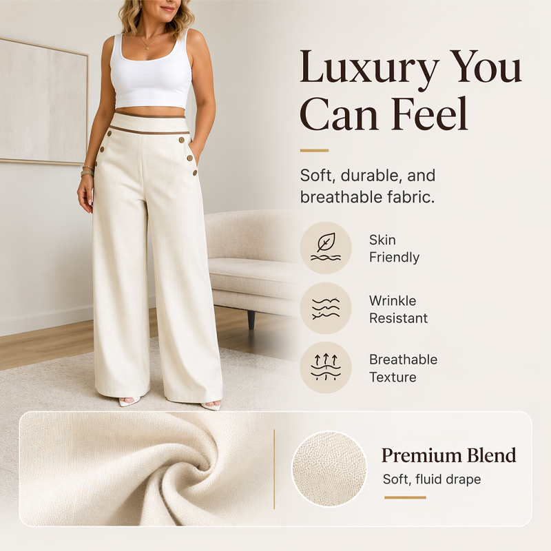 🤲Top Rated 🌿🛍️ Contrast-Trim Wide-Leg Pants – legant Drape & Flattering High-Rise
