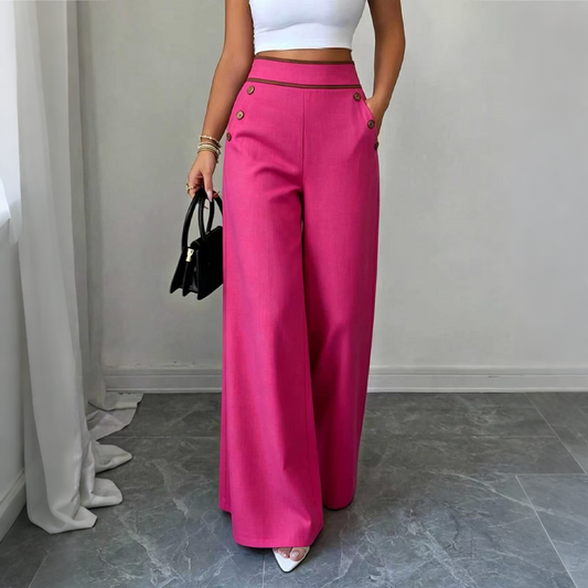 🤲Top Rated 🌿🛍️ Contrast-Trim Wide-Leg Pants – legant Drape & Flattering High-Rise