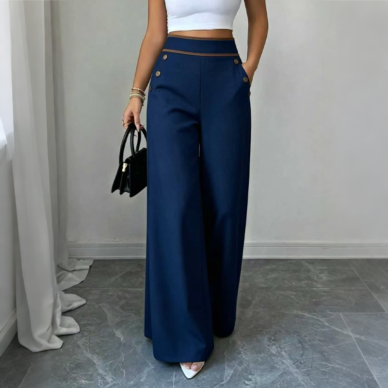 🤲Top Rated 🌿🛍️ Contrast-Trim Wide-Leg Pants – legant Drape & Flattering High-Rise