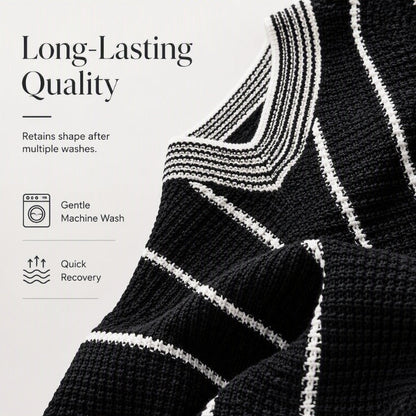 Women's Loose Casual V-Neck Striped Sweater