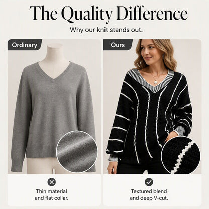 Women's Loose Casual V-Neck Striped Sweater