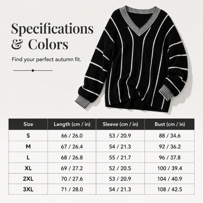 Women's Loose Casual V-Neck Striped Sweater